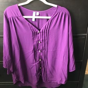 Purple blouse with gold pearl buttons!